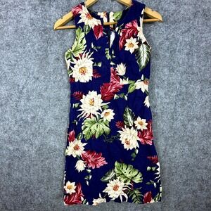 Vintage Young Hawaii Sheath Dress Womens Small Blue Floral Dark Resort 90s